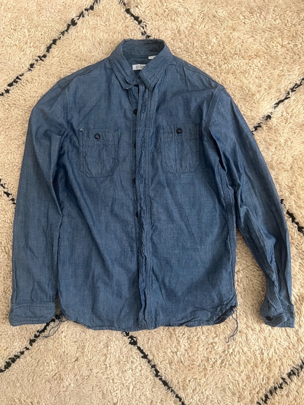 Gustin #87 Cone Indigo Chambray Workshirt, Size S slim